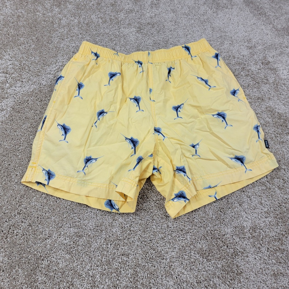 Polo Sport Men's Size Medium Marlin Print Shorts Swim Trunks Yellow Cotton
